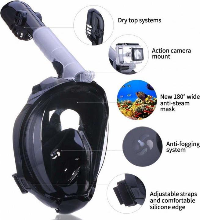 Image du produit JTI Masque de plongée intégral et tuba avec support GoPro