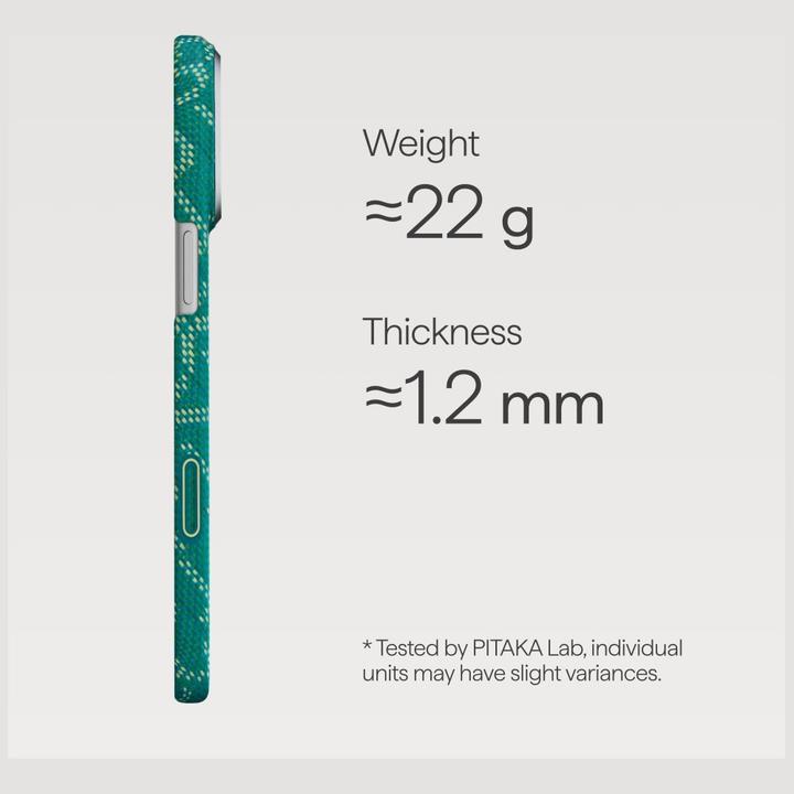 Produktbild Pitaka Etui Ultra-Slim Monogram MagSafe do iPhone 17 Pro złoto zielony (Apple iPhone 17 Pro)