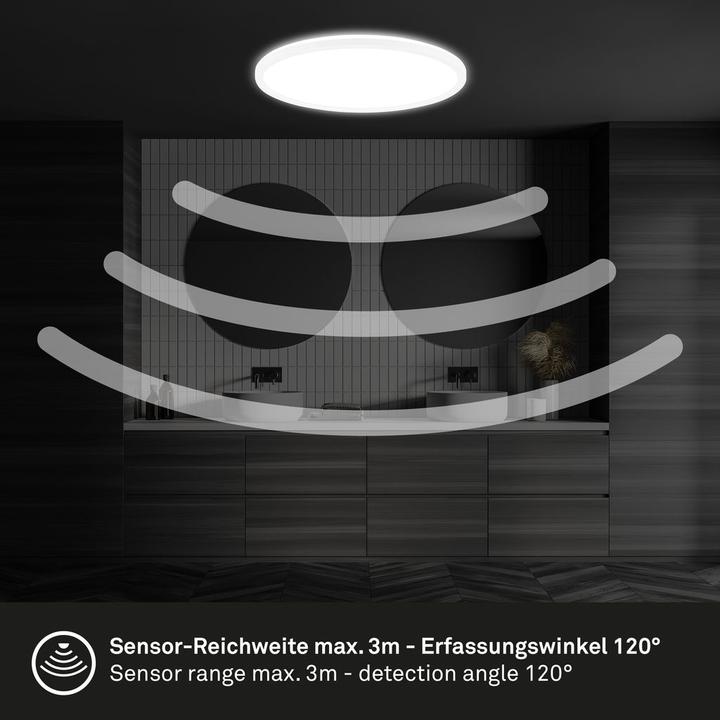 Image du produit Briloner Panneau LED ultra plat avec effet de rétroéclairage + Microwave, IP44, blanc (3000 lm)