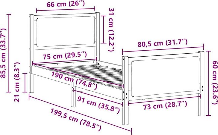 Image du produit vidaXL Moderner Bettrahmen (75 x 190 cm)