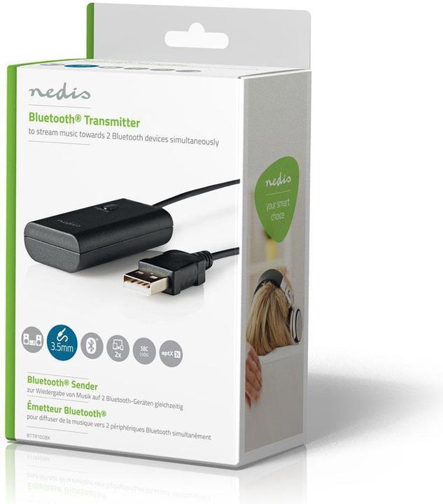 Immagine prodotto Nedis Trasmettitore audio wireless - Bluetooth® - Chipset AptX - Fino a 2 cuffie - Chipset AptX - Ü (Trasmettitore e ricevitore)