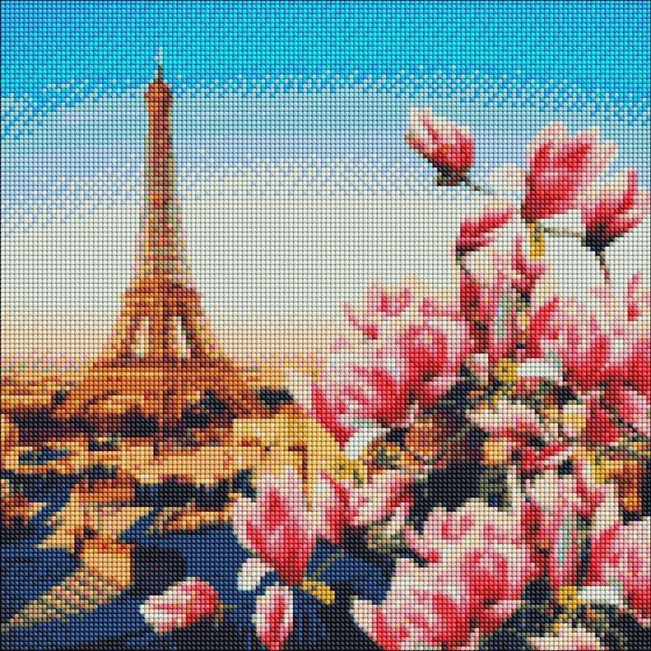 Productafbeelding Ideyka Diamond Painting - Paris Magnolias met lijst 40 x 40 cm