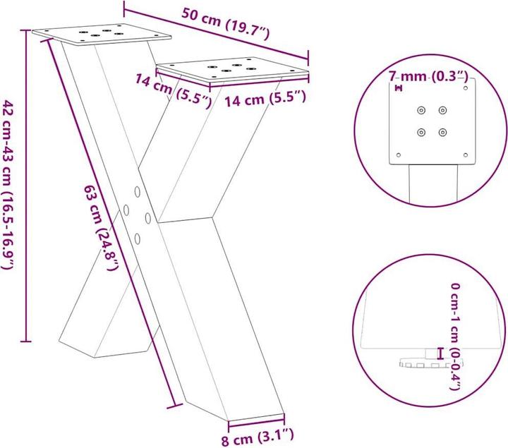 Image du produit vidaXL Pieds de table basse en X 2 pcs. Blanc 50x(42-43) cm Pied de table en acier