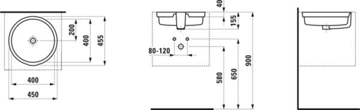 Actual product image Laufen Living City built-in washbasin from below, with overflow, without tap hole, 450x455mm, white (450 mm, 455 mm)