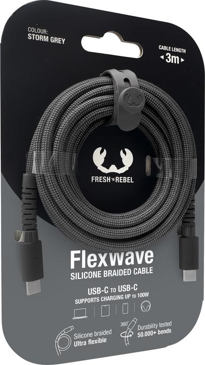 Immagine prodotto Fresh'N Rebel Fresh 'n Rebel USB-C zu USB-C silikon geflochtenes Kabel "FlexWave" 3m, 100W, Storm Grey (3 m, 100 W)