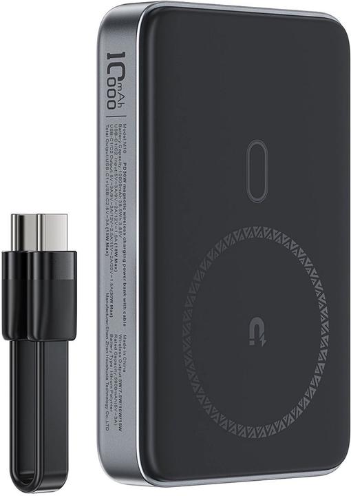 Acefast Powerbank M10 Magnetic 2x USB-C PD 30W with 15W Inductive Charging and USB-C Cable - Black (10000 mAh, 30 W, 37 Wh)