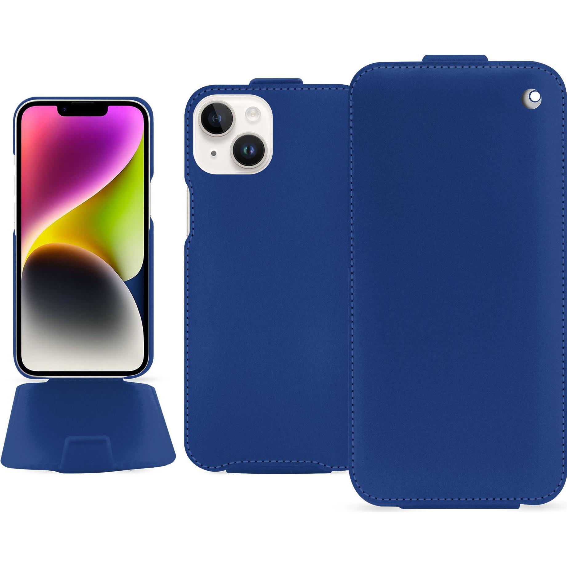 Noreve Lederschutzhülle vertikal (Apple iPhone 15 Plus), Smartphone Hülle, Blau