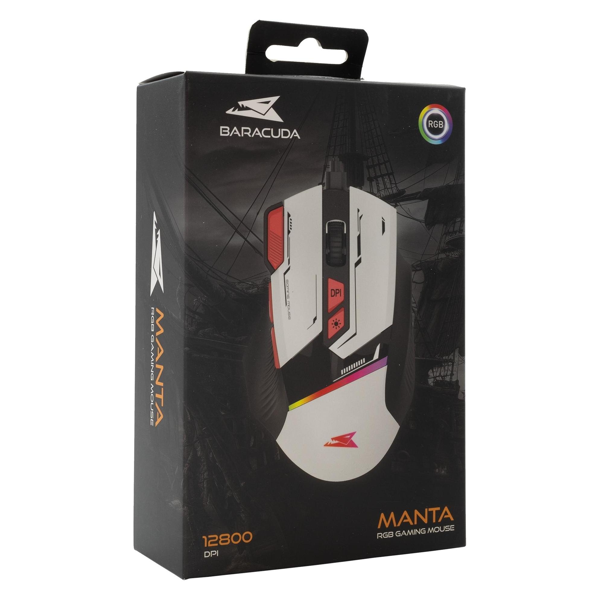 Baracuda Gaming Mouse Manta, 8D, 12800 Dpi, White (Bgm-042) (Kabelgebunden), Maus, Weiss