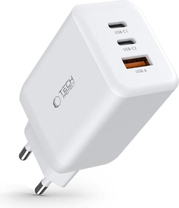 Actual product image Tech-Protect C65W network charger 2x USB-C PD 65W / USB-A QC 3.0 - white (65 W)