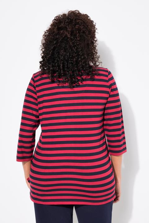 Produktbild Ulla Popken Ringelshirt, vorne doppellagig, V-Ausschnitt, 3/4-Arm (56)