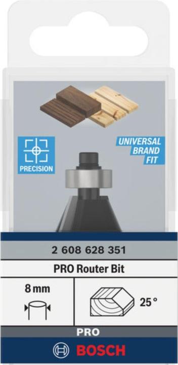 Produktbild Bosch Professional Zubehör Laminat-Bündigfräser, 8 mm, D1 23,7 mm, B 5,5 mm, L 12 mm, G 54 mm, 25°