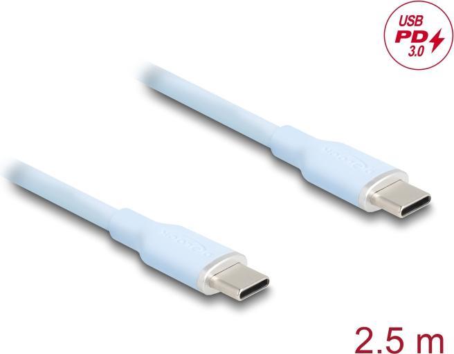 Actual product image Delock USB 2.0 cable USB Type-C male to male PD 3.0 60 W 2.5 m blue Siliko (2.50 m, USB 2.0, 60 W)