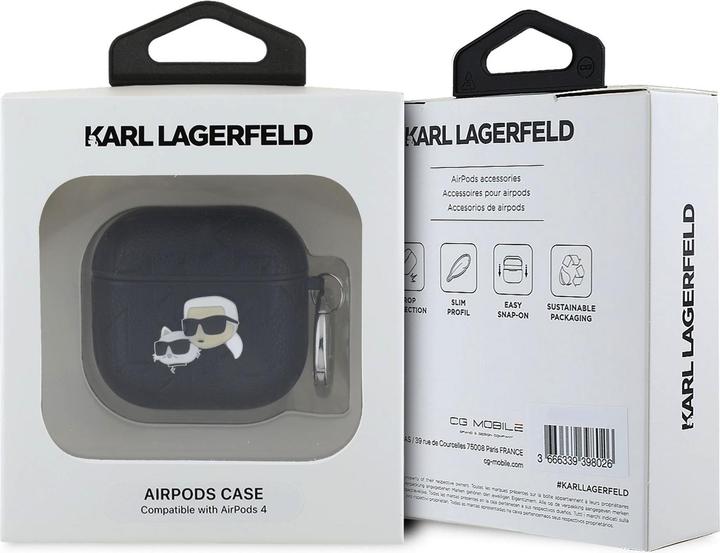 Productafbeelding Karl Lagerfeld Monogram Karl & Choupette hoofdetui voor AirPods 4 - Zwart (Hoes voor oplaadkoffer)