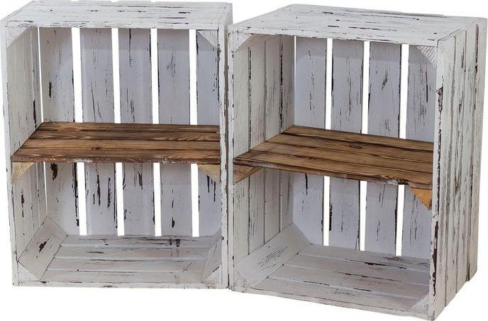 Immagine prodotto Holz Zollhaus Holzharasse mit Zwischenboden Weiss, geflammt (40 x 50 x 30 cm)