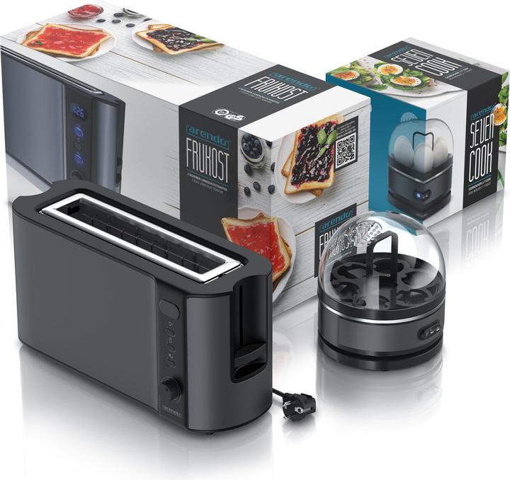 Actual product image Arendo Breakfast set, 2-slice long slot toaster with bread roll top & egg boiler for 7 eggs, grey