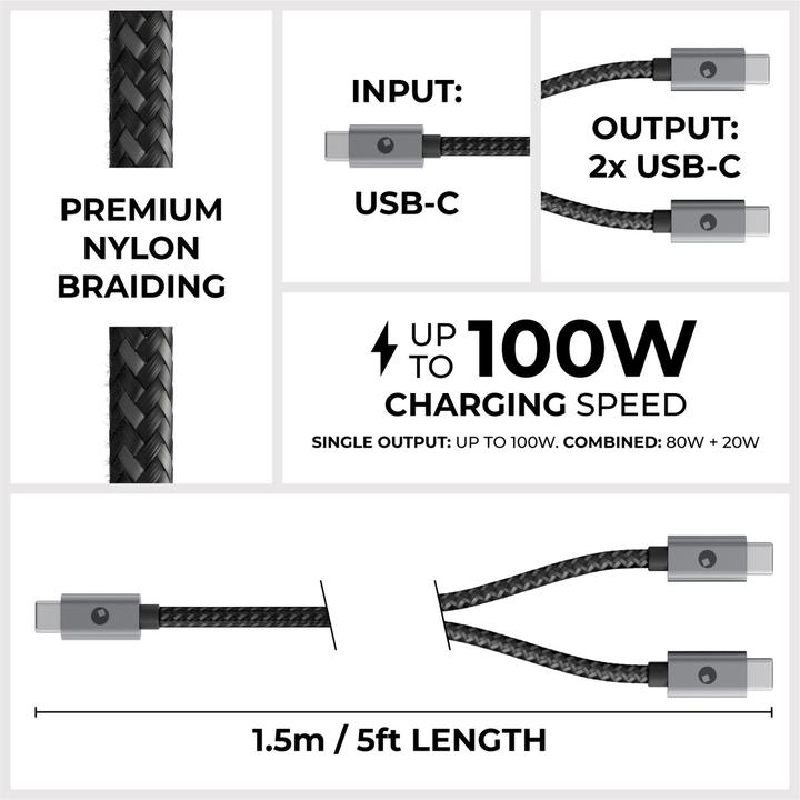 Image du produit Rolling Square Cerbero 2in1 USB-C vers USB-C 100W (1.50 m, 100 W)