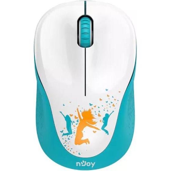 Njoy MSWL-W110-CM01B Kabellose Maus Weiss/Blau (Senza fili), Mouse, Blu, Bianco
