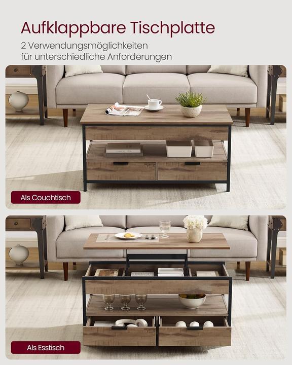 Image du produit Vasagle Table basse réglable en hauteur (100 x 50 x 48 cm)
