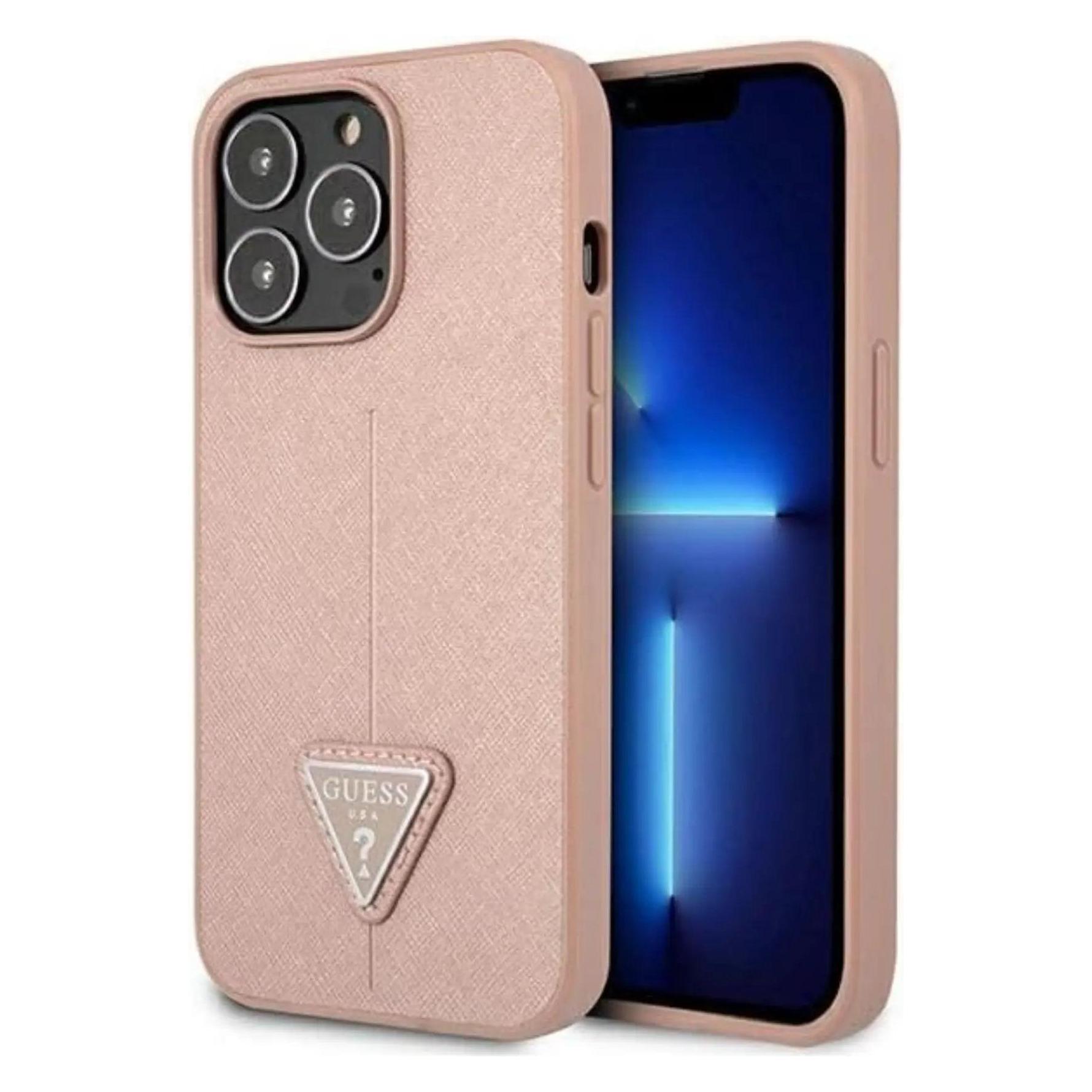 Guess Case For IPhone 13 Pro / 13 6.1" GUHCP13LPSATLP Pink Hard Case Saffiano Triangle Logo (Apple IPhone 13 Pro), Smartphone Hülle, Rosa