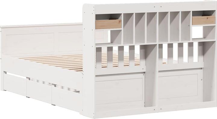 Actual product image vidaXL Solid wood bed Wooden bed Double bed Bed frame White 150x200cm Pine (150 x 200 cm)