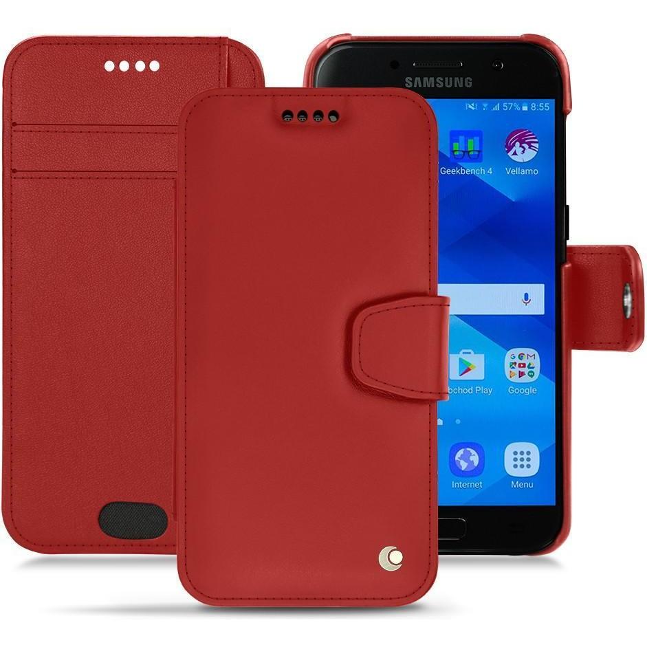 Noreve Lederschutzhülle Wallet (Samsung Galaxy A3 (2017)), Smartphone Hülle, Rot