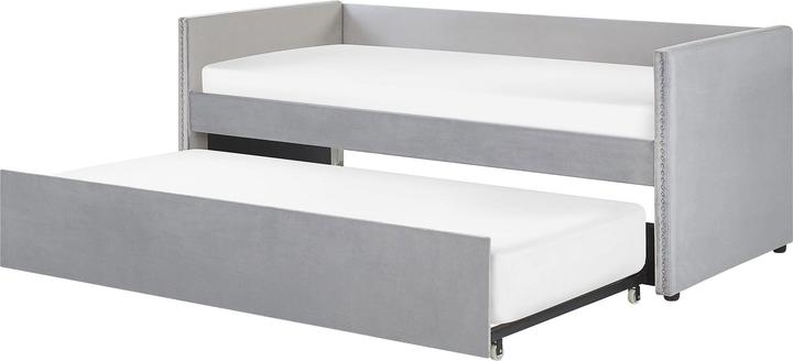 Actual product image Beliani Daybed extendable velvet fabric light grey slatted frame 90 x 200 cm TROYES (90 x 200 cm)