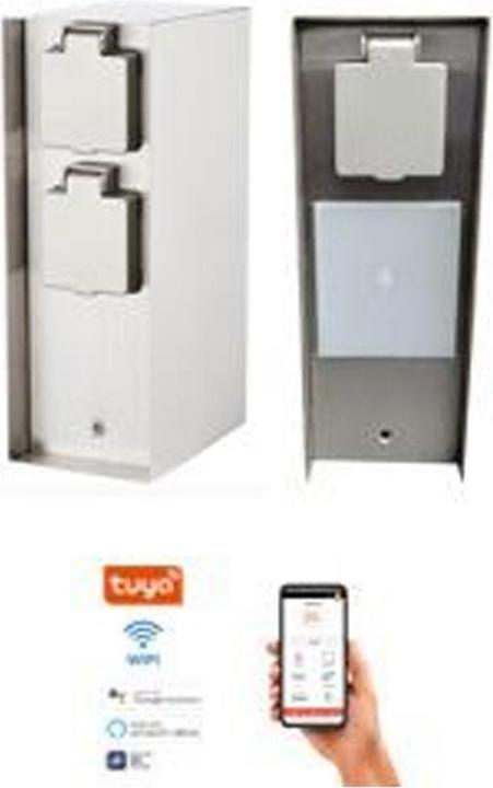 Actual product image Bold Garden Socket outlet pillar BOLD POWER Orio Smart 10425, 3-way, IP44, brushed iron (3 x)