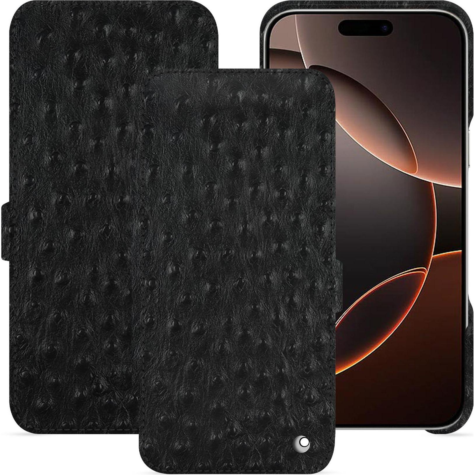 Noreve Lederschutzhülle horizontal (Apple iPhone 16 Pro), Smartphone Hülle, Schwarz