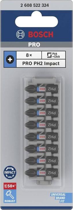 Actual product image Bosch Professional Zubehör PRO Phillips impact bit, PH2, 25 mm, 8 pcs. (Cross Phillips PH M2)