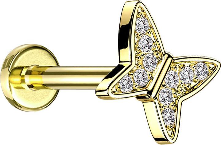 Produktbild Star Piercing Micro Labret Innengewinde vergoldet Schmetterling Kristalle silber (Messing, Chirurgenstahl 316L)