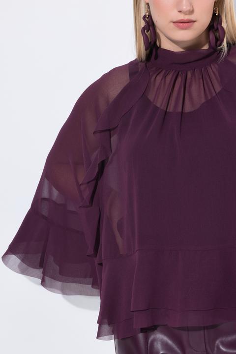 Immagine prodotto Ulla Popken Blusa a mantella di chiffon con collo alto e sciarpetta (58, 60, 62)