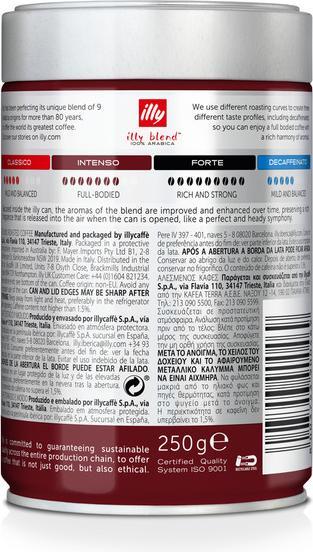 Valeurs nutritives et ingrédients Illy Intenso Espresso (Torréfaction foncée, 250 g)