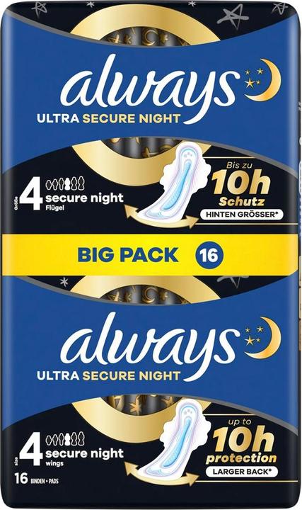 Immagine prodotto Always Ultra pad Secure Night con ali BigPack (16 x, Assorbenti igienici)
