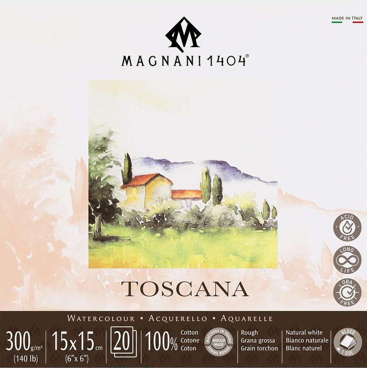 Fabriano Magnani1404 Toscana 15x15cm Aquarellpapier Grobkorn Naturweiss (300 g/m²)