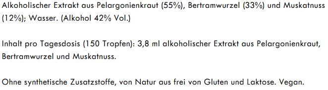 Valeurs nutritives et ingrédients Hildegards Laden Pélargonium en gouttes 100 ml (1 pièce(s), Gouttes)