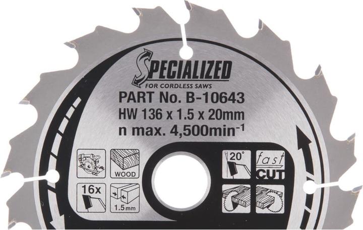 Immagine prodotto Makita B-10643 T.C.T. pjūklas 136X1.5X20mm 20° T16 SPECIALIZZATO akum. diskiniams pjūklams