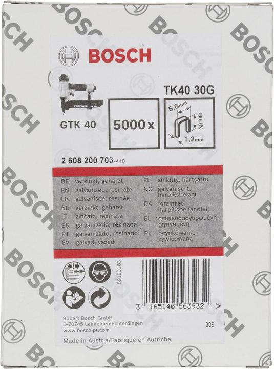Produktbild Bosch Professional Zubehör Schmalrückenklammer TK40 30G, 5,8 mm, 1,2 mm, 30 mm, verzinkt