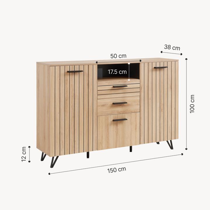 Produktbild En.Casa Sideboard Noppen 100x150x38 cm Eicheoptik (150 x 38 x 100 cm)