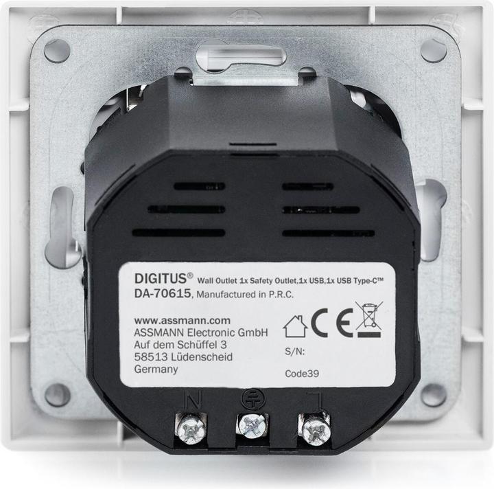 Actual product image Digitus Safety Plug for Flush Mounting with 1 x USB Type-C™, 1 x USB A