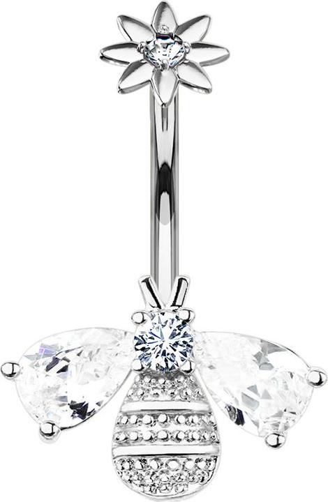 Produktbild Star Piercing Banane Innengewinde silber Biene mit Blume (Messing, Chirurgenstahl 316L)