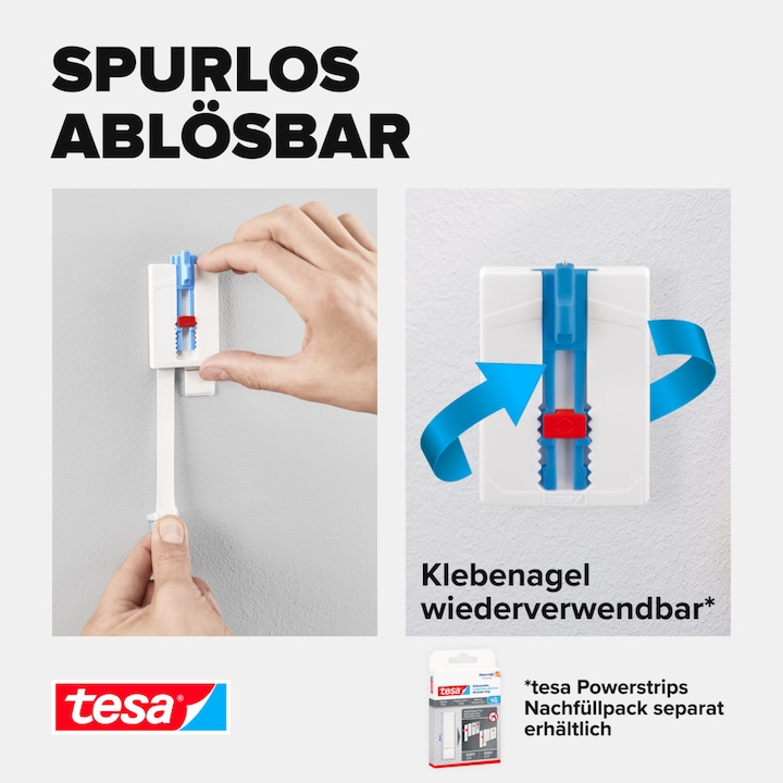 Produktbild tesa Klebenagel für Tapete & Putz, ideal für Leinwand & Keilrahmen, 2kg Halteleistung, höhenverstellbar
