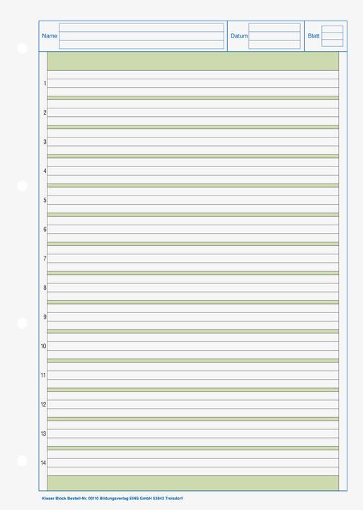 Produktbild Arbeitsblock Kieserblock gelocht DIN A4 liniert Lineatur 1.Schuljahr (A4, Liniert, Kein Einband)