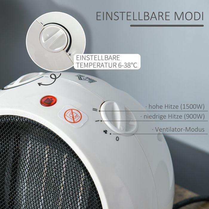 Produktbild Swisshandel24 Heizlüfter Heizgerät Elektroheizer Heizer Heizung Wärme 900W/1500W PP-Kunststoff Weiss+Schwarz 22 x (1500 W)