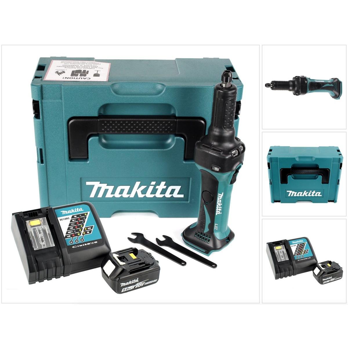 Makita, Schleifmaschine + Poliermaschine, DGD 800 RT1J Akku Geradschleifer 18V + 1x Akku 5,0Ah + Ladegerät + Makpac (Ger...