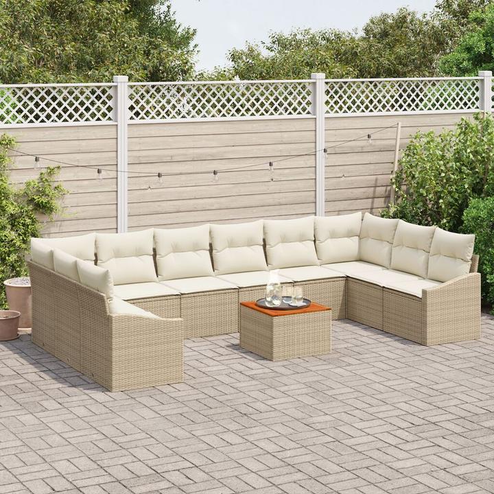 Image du produit vidaXL Ensemble de salon de jardin 11 pièces avec coussins Beige Poly Rattan