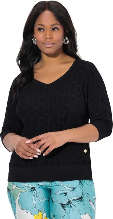 Produktbild Ulla Popken Strickshirt, 3D-Design, Oversized, V-Ausschnitt, Halbarm (56)