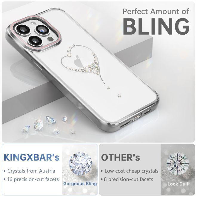 Immagine prodotto Kingxbar Custodia in silicone Wish Series con cristalli per iPhone 15 Pro - argento (Apple iPhone 15 Pro)