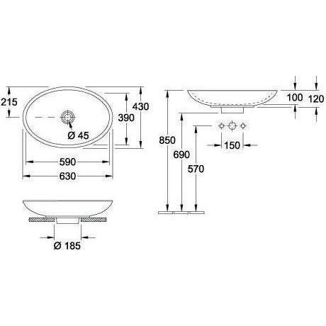 Thumbnail - Villeroy & Boch, Waschbecken, V&B Aufsatzwaschtisch LOOP & FRIENDS 630x430mm mit ÜL we C+ (430 mm, 630 mm)