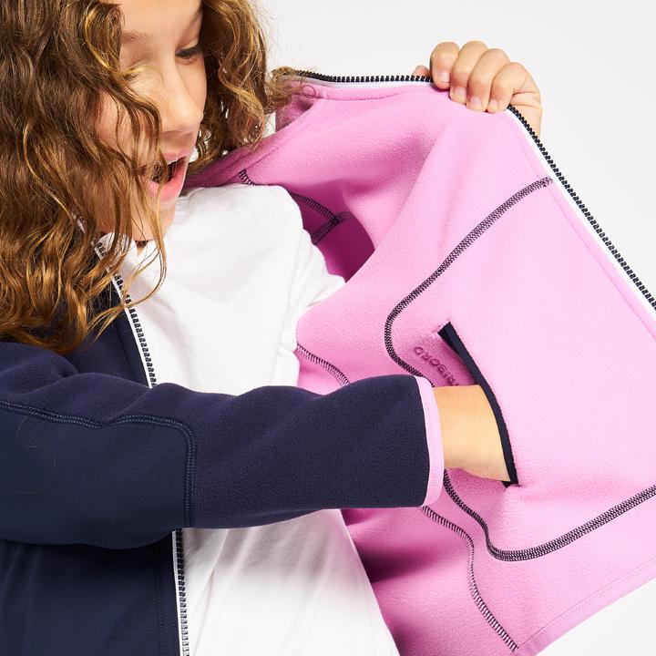 Actual product image Tribord Fleece jacket sailing kids warm reversible 500 navy blue/pink (128)