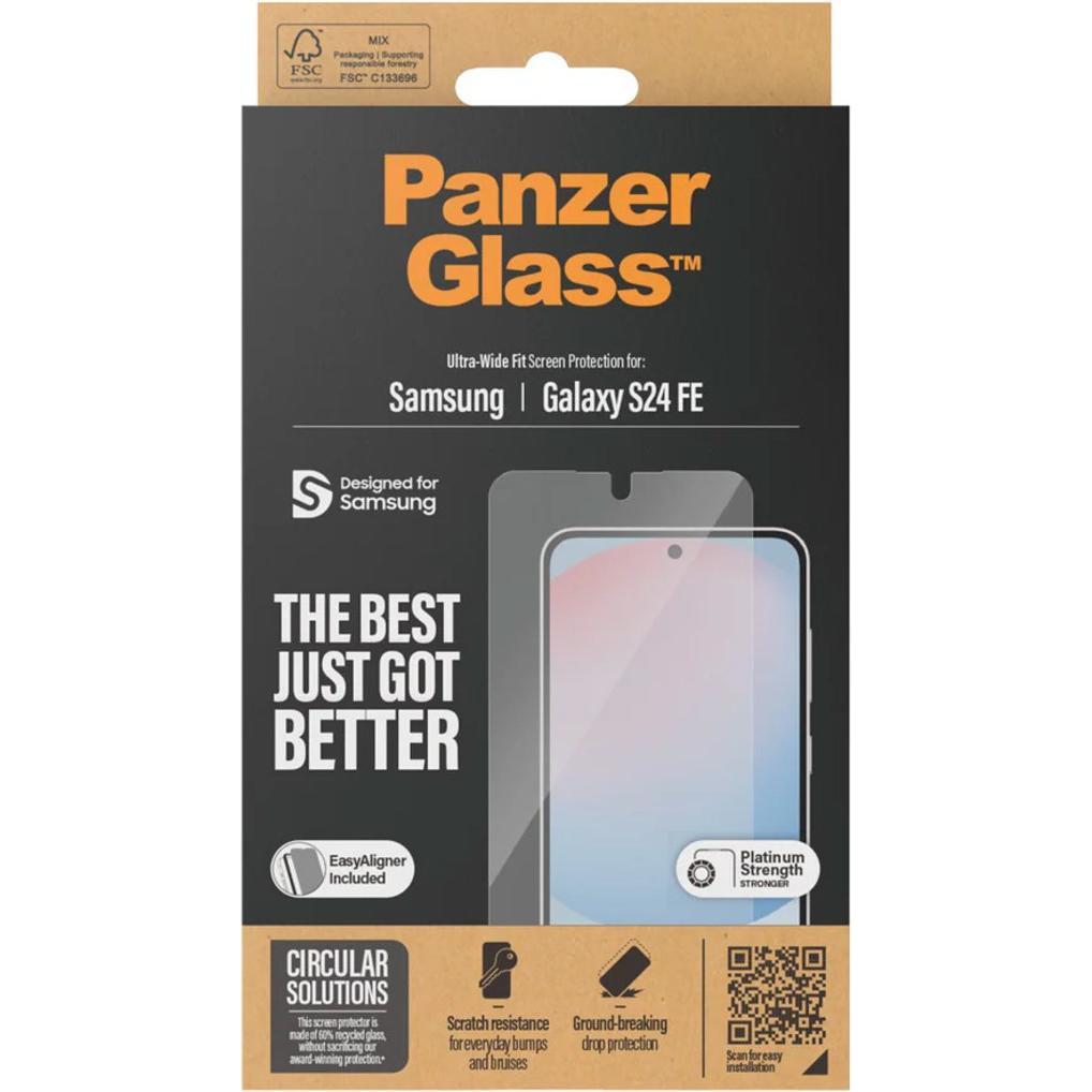 PanzerGlass Ultra-Wide Fit (1 Stück, Samsung Galaxy S24 FE), Smartphone Schutzfolie, Transparent
